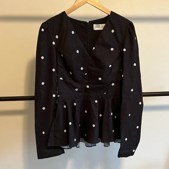 Fame & Partners Black & White Polka Dot The Chen Peplum Top 4 - Picture 5 of 12
